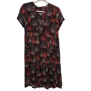 Maeve Anthropologie Black Red White Tiered Dress Medium Fan Print